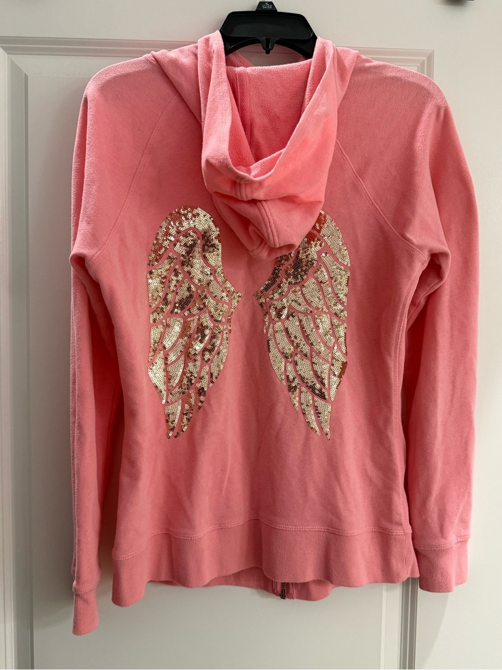 Victoria's Secret Angel Pink Zip Up Hoodie with Gold Sequin Wing M medium VS